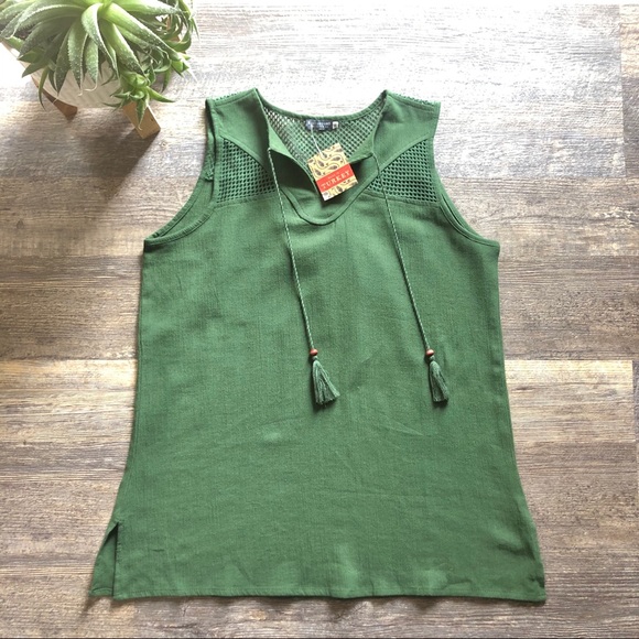 EARTHBOUND Tops - NWT Beautiful Green Tank with Tassels and Mesh M